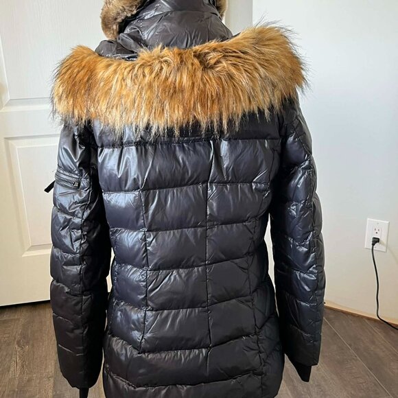 S13 Chelsea High Shine Faux Fur Trim Hooded Down Puffer Coat Women's size Large - Picture 5 of 10